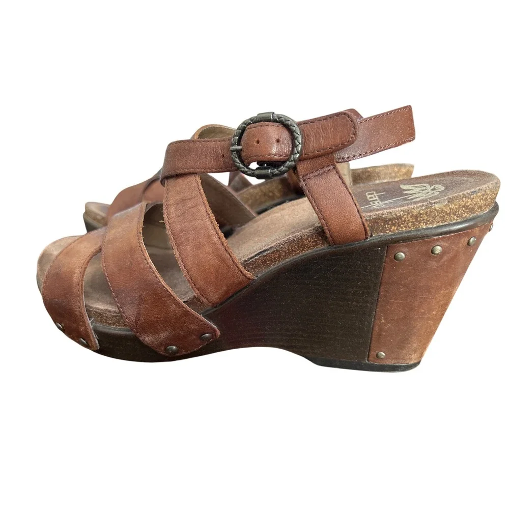 2013 Dansko Leather Wedge Sandals Boho Cottagecore Earthy Woodsy Granola Rustic